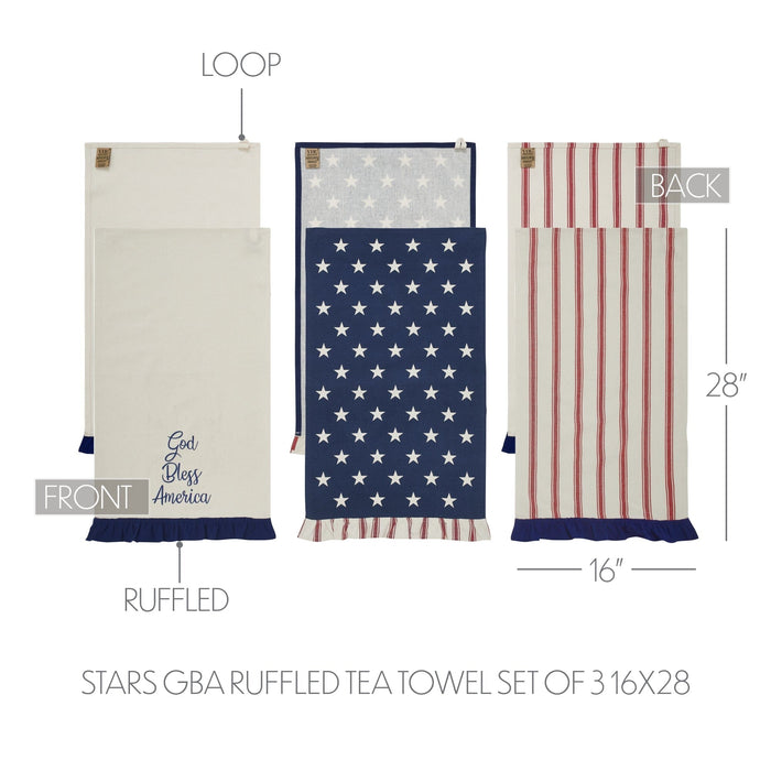 Hatteras "God Bless America" Ruffled Tea Towels - Set of 3 - Primitive Star Quilt Shop