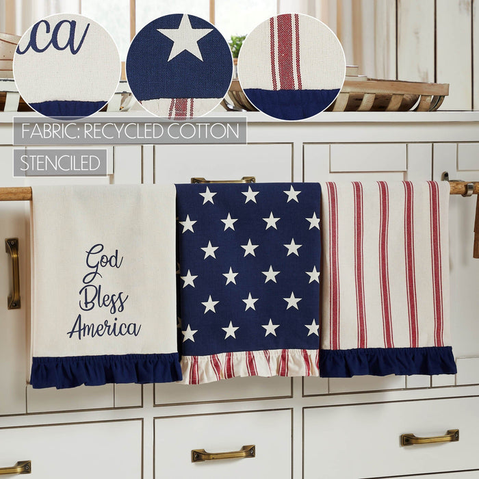 Hatteras "God Bless America" Ruffled Tea Towels - Set of 3 - Primitive Star Quilt Shop