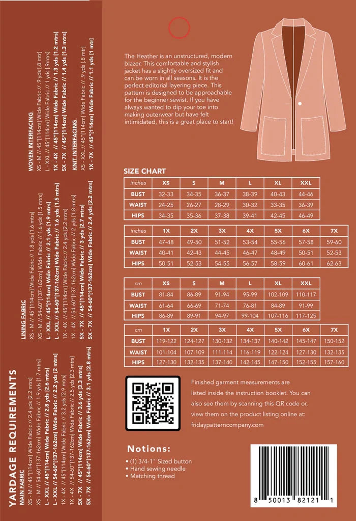 Heather Blazer Sewing Pattern – unstructured relaxed fit layering jacket for all seasons (XS–7X)