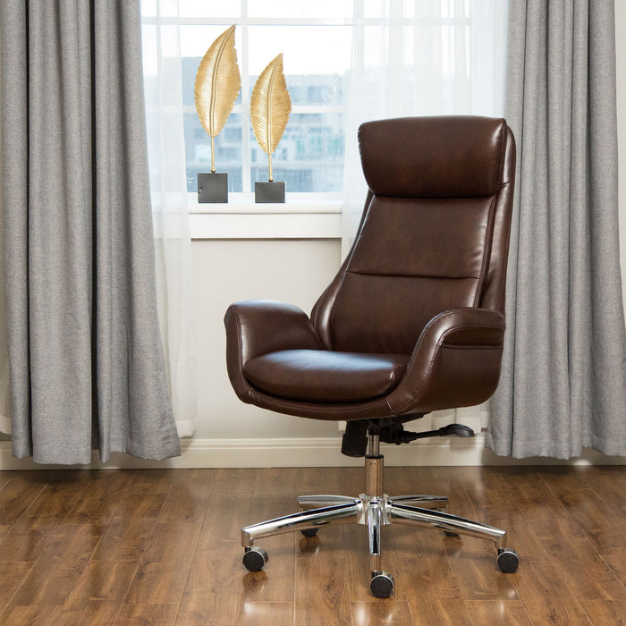 High-Back Adjustable Bonded Leather Executive Swivel Office Chair, Coffee