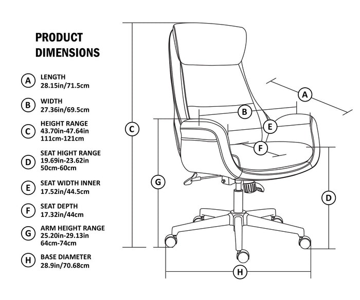 High-Back Adjustable Bonded Leather Executive Swivel Office Chair, Coffee