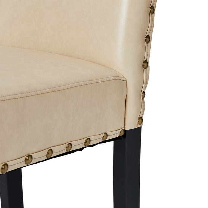 High-Back Beige PU Upholstered Dining Chair with Studded Decor, Set of 2