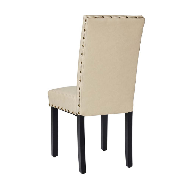 High-Back Beige PU Upholstered Dining Chair with Studded Decor, Set of 2