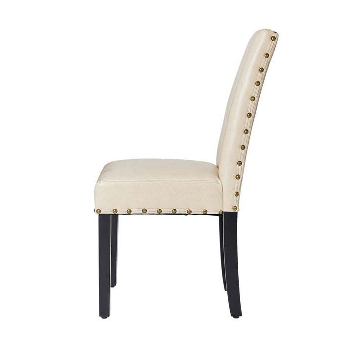 High-Back Beige PU Upholstered Dining Chair with Studded Decor, Set of 2