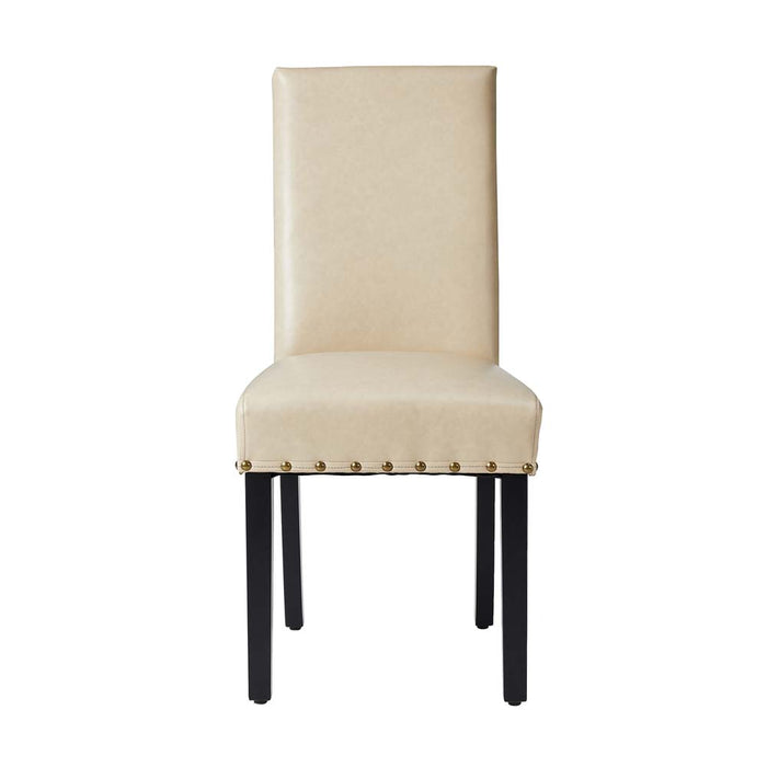 High-Back Beige PU Upholstered Dining Chair with Studded Decor, Set of 2