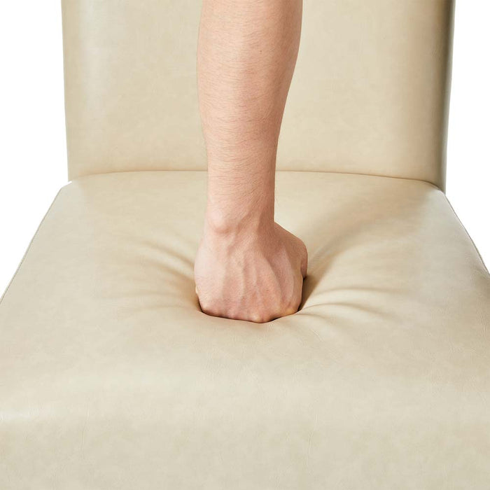 High-Back Beige PU Upholstered Dining Chair with Studded Decor, Set of 2