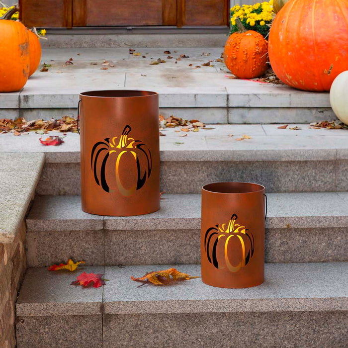 Hollow Out Metal Pumpkin Bucket, Set of 2