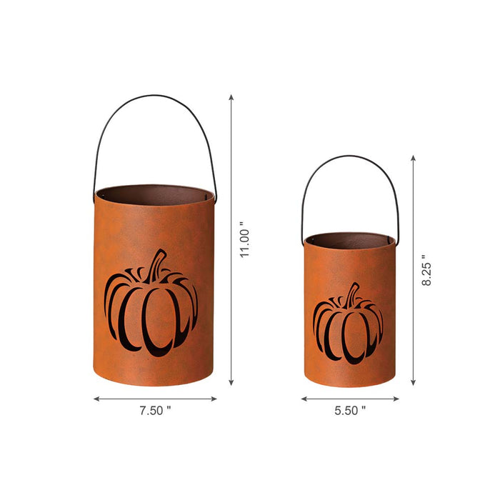 Hollow Out Metal Pumpkin Bucket, Set of 2