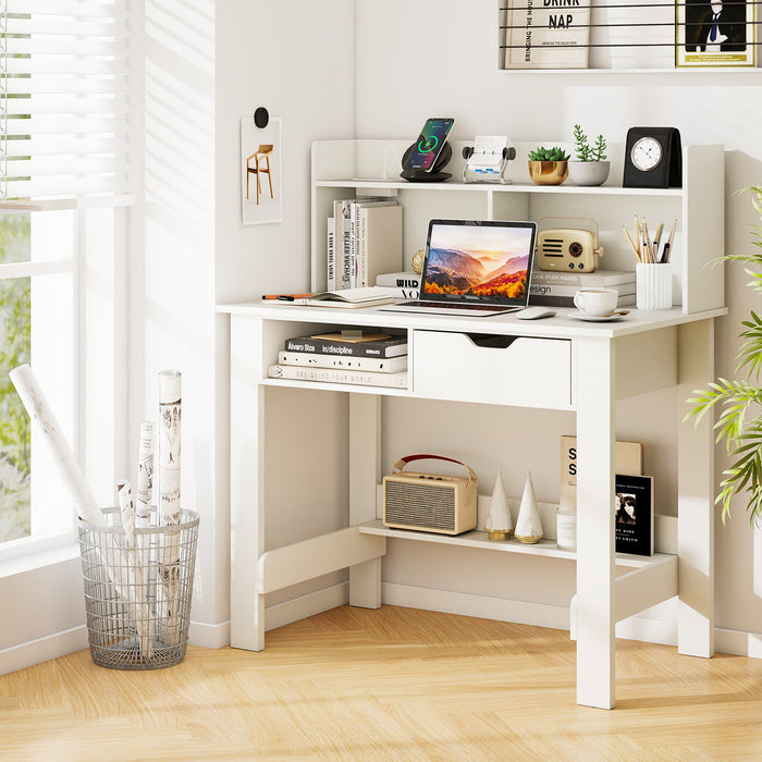 Home Office Computer Desk with Storage Shelves and Drawer