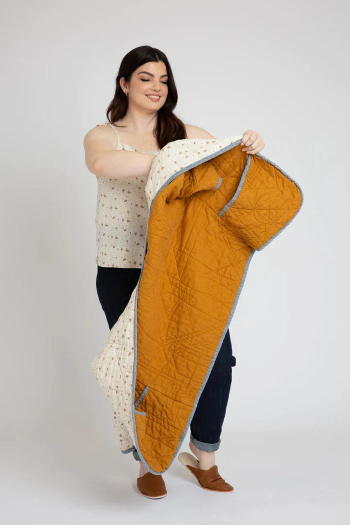 Hovea Curve multi-size sewing pattern for a loose-fit jacket & coat with multiple length options and deep angled pockets, ideal for light to medium-weight fabrics.