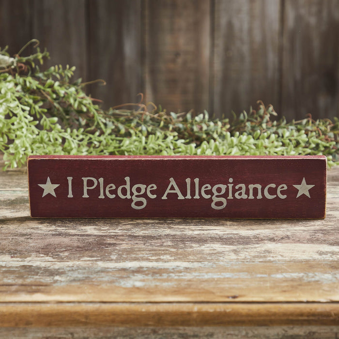I Pledge Allegiance Red Wood Sign - 2.75x13" - Primitive Star Quilt Shop