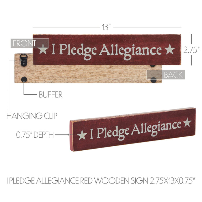 I Pledge Allegiance Red Wood Sign - 2.75x13" - Primitive Star Quilt Shop
