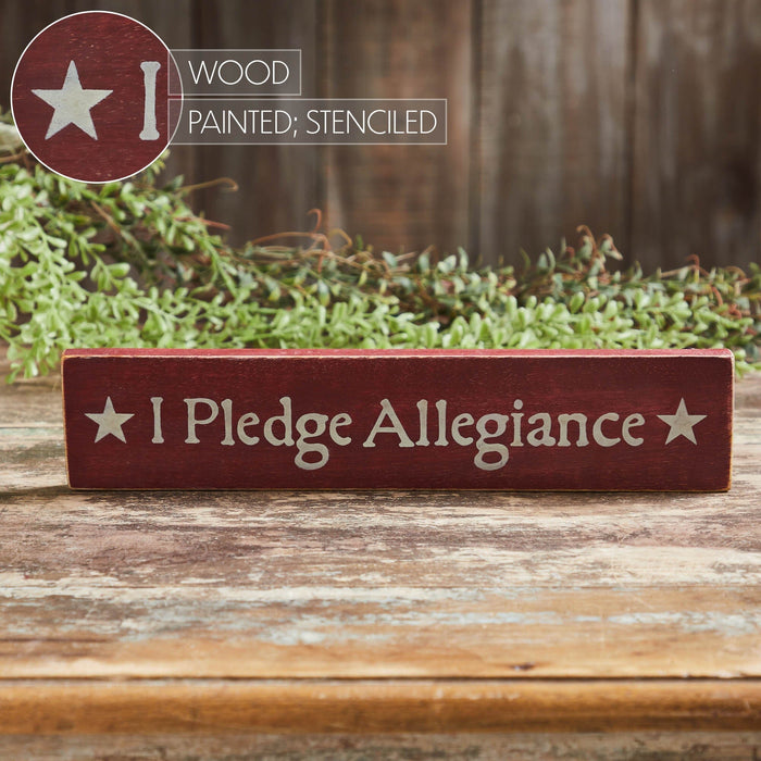 I Pledge Allegiance Red Wood Sign - 2.75x13" - Primitive Star Quilt Shop
