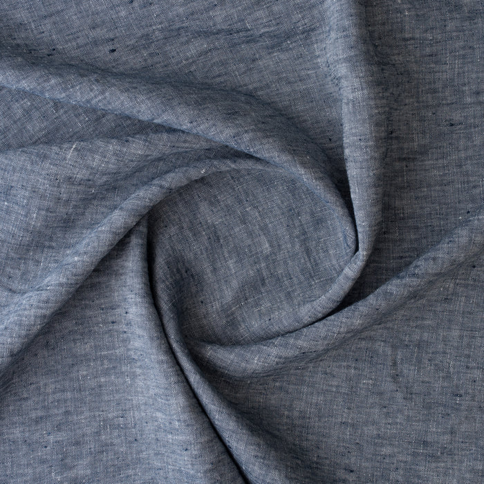 Close-up of Indigo Coast extra wide 280cm 100% linen fabric 165gsm for dresses, shirts, skirts, relaxed pants, curtains and home textiles
