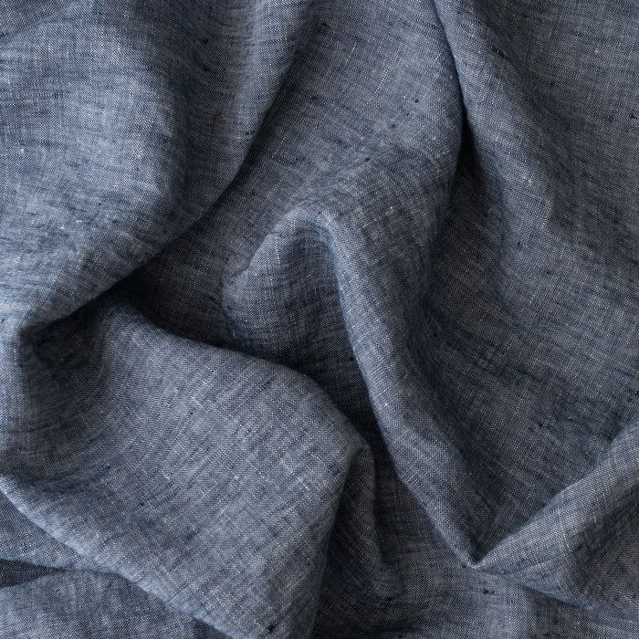 Close-up of  Indigo Coast extra wide 280cm 100% linen fabric 165gsm for dresses, shirts, skirts, relaxed pants, curtains and home textiles