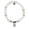 Initially Your's White Chalcedony Bracelet with Letter V Sterling Silver Charm