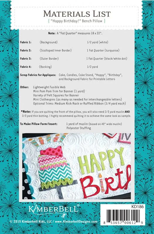 KimberBell "Happy Birthday!" Bench Pillow