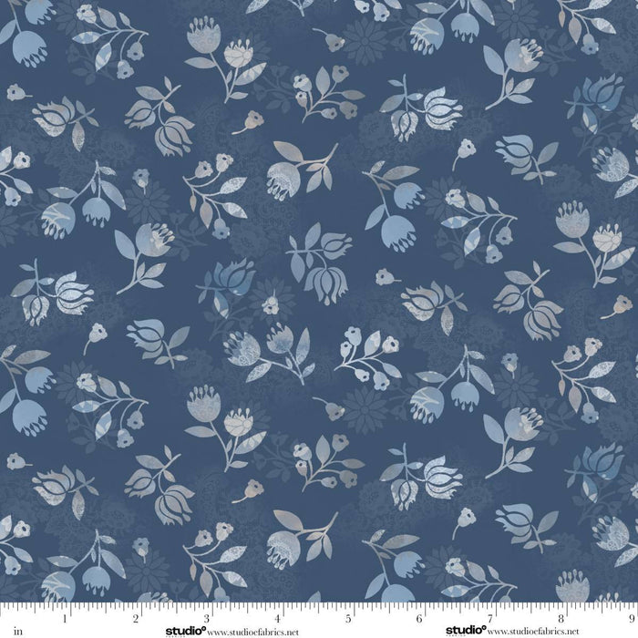 Kindly, Yours - Shaded Flowers in Denim - by Diane Kappa with Studio E Fabrics