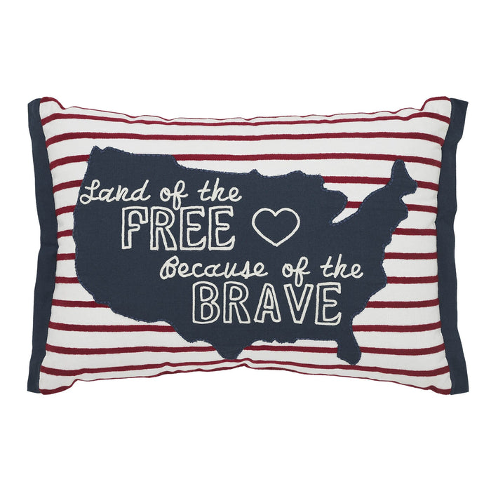 "Land of the Free" America Red Striped Pillow - 14x20" - Primitive Star Quilt Shop