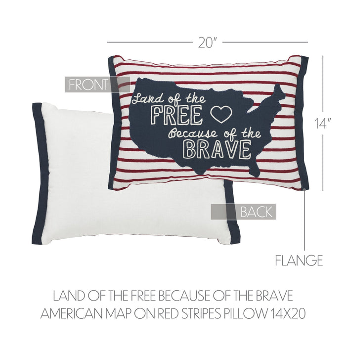 "Land of the Free" America Red Striped Pillow - 14x20" - Primitive Star Quilt Shop