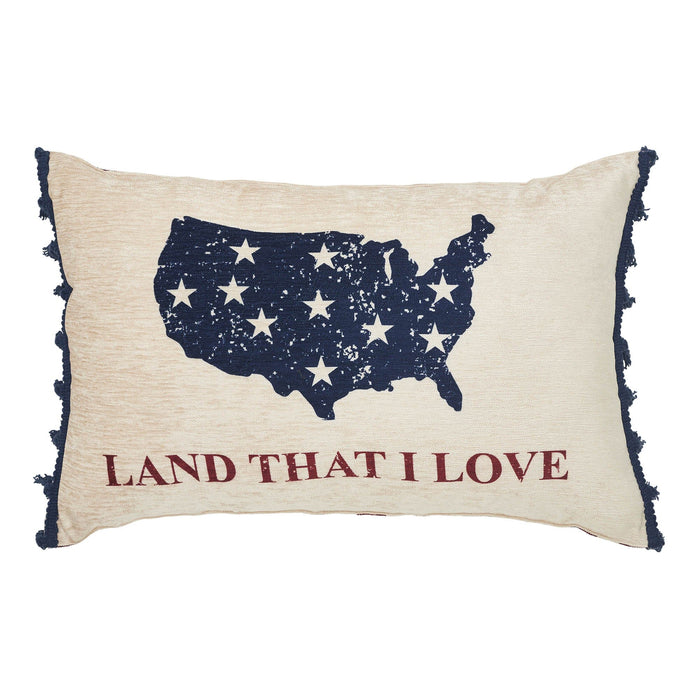 "Land That I Love" America Pillow with Tassels - 14x22" - Primitive Star Quilt Shop