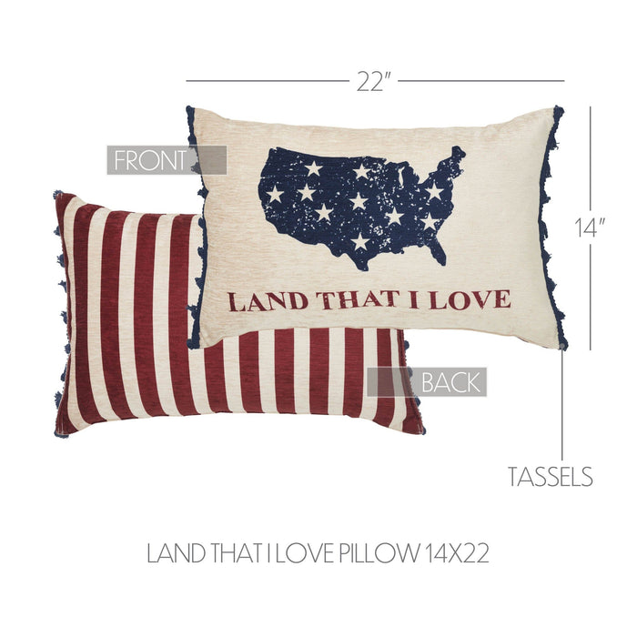 "Land That I Love" America Pillow with Tassels - 14x22" - Primitive Star Quilt Shop