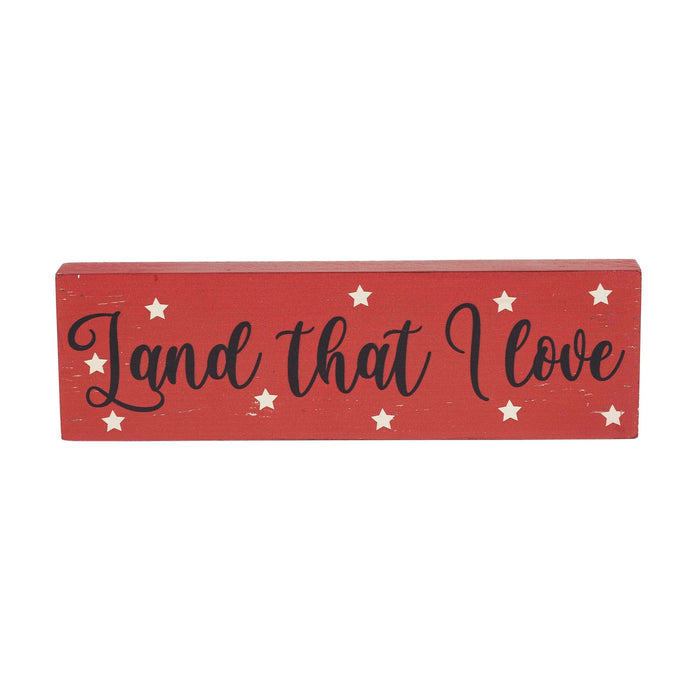 "Land that I Love" Red Sign with Stars - 3x10" - Primitive Star Quilt Shop