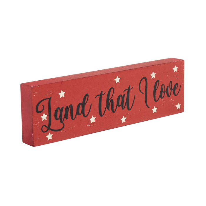 "Land that I Love" Red Sign with Stars - 3x10" - Primitive Star Quilt Shop