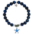 Lapis Tiger's Eye Stone Bracelet with Star of the Sea Sterling Silver Charm