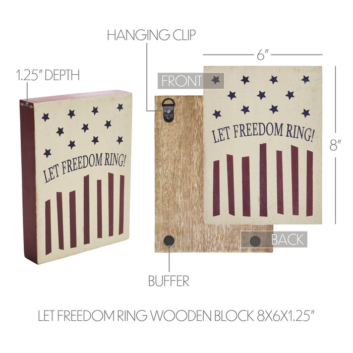 Let Freedom Ring Wood Sign - 8x6" - Primitive Star Quilt Shop