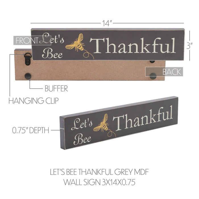 "Let's Bee Thankful" Wood Sign 3x14" - Primitive Star Quilt Shop