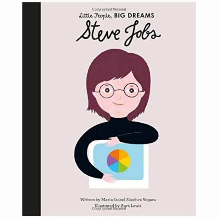 Cover of the book 'Little People, Big Dreams: Steve Jobs' featuring an illustration of a young man with glasses, with the author and publisher's names at the bottom.