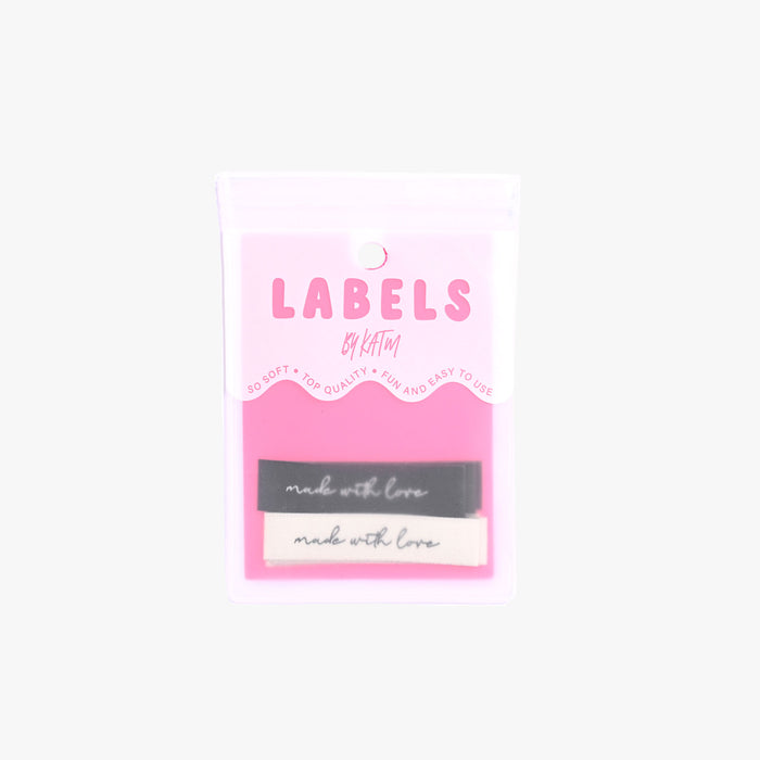 Made With Love woven KATM sewing labels for handmade clothes and DIY sewing projects