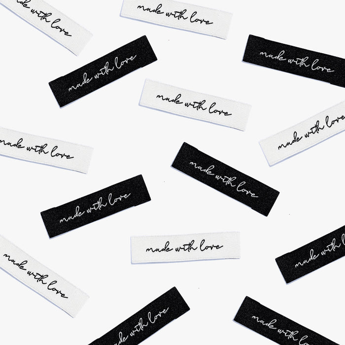 Made With Love woven KATM sewing labels for handmade clothes and DIY sewing projects