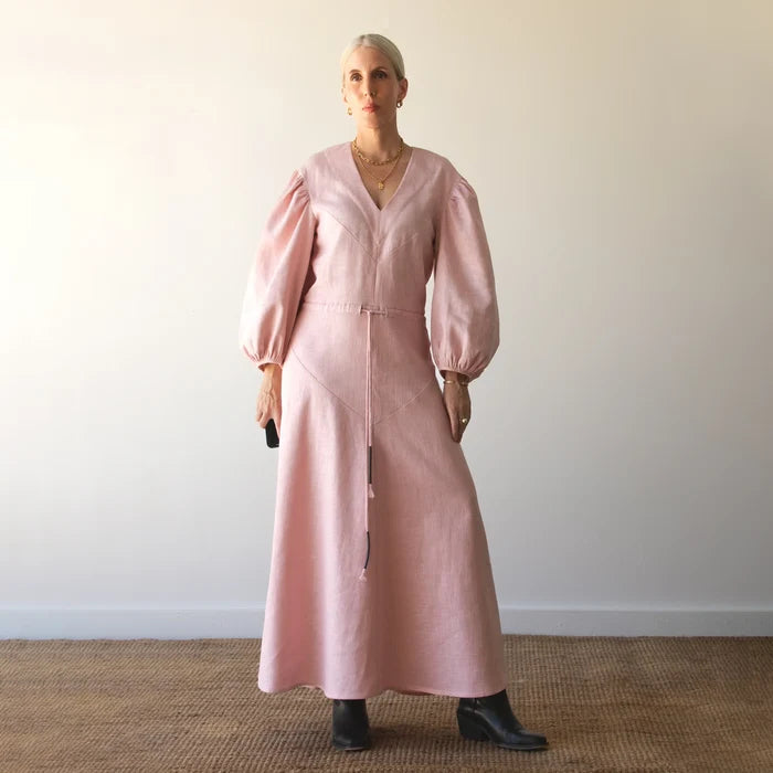 Magda Dress Sewing Pattern – relaxed fit maxi dress with drawstring waist & statement sleeves