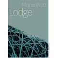 Cover of the book 'Marie Watt: Lodge' featuring an abstract, textured design in shades of gray and blue with the title and author's name at the top.
