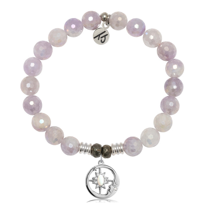 Mauve Jade Gemstone Bracelet with Moonlight Sterling Silver Charm