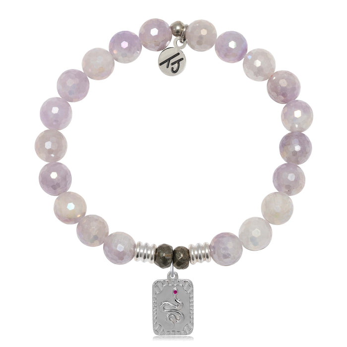 Mauve Jade Gemstone Bracelet with Snake Sterling Silver Charm