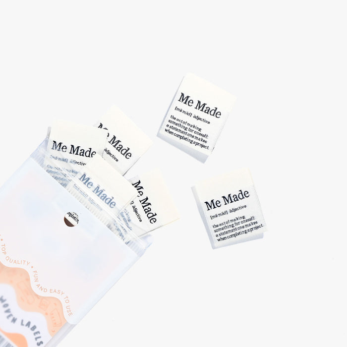 Me Made Definition woven KATM sewing labels for handmade clothes and DIY sewing projects
