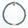 Men's Noble Father Daughter Bracelet Collection - Gunmetal Onyx with Rose Quartz Beaded Bracelet
