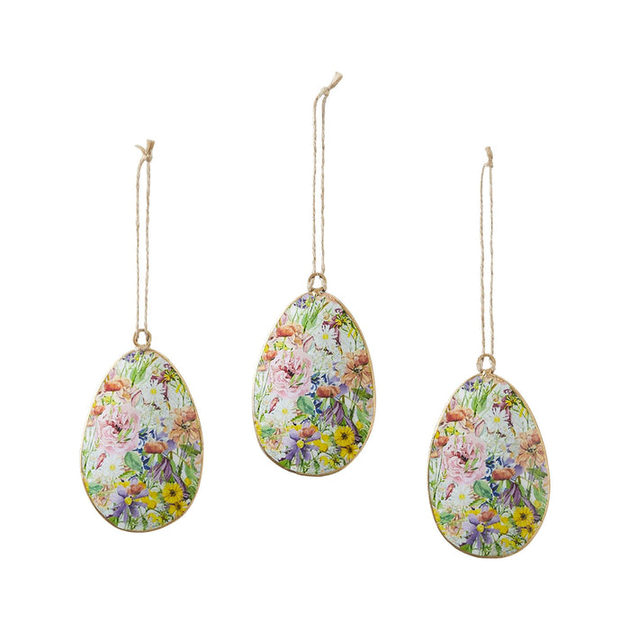 Metal Floral Egg Ornament 4x2.5" - Set of 3 - Primitive Star Quilt Shop