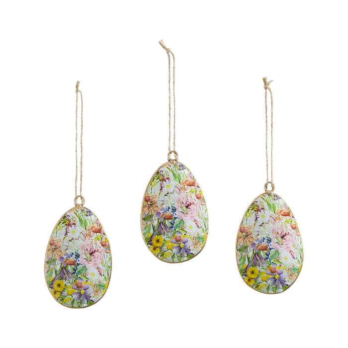 Metal Floral Egg Ornament 4x2.5" - Set of 3 - Primitive Star Quilt Shop