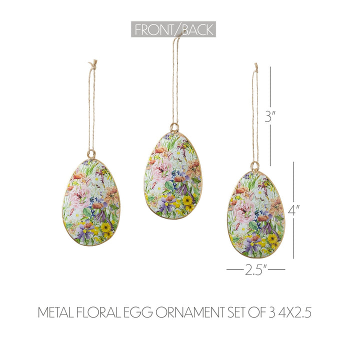 Metal Floral Egg Ornament 4x2.5" - Set of 3 - Primitive Star Quilt Shop