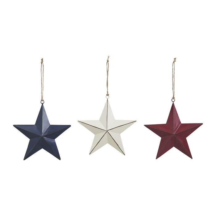Metal RWB Barn Star Ornament - Set of 3 - Primitive Star Quilt Shop