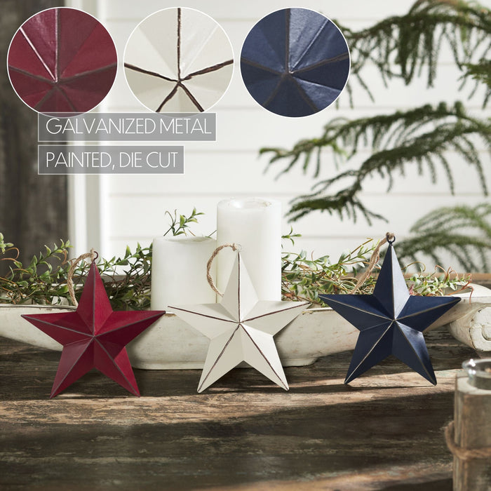 Metal RWB Barn Star Ornament - Set of 3 - Primitive Star Quilt Shop