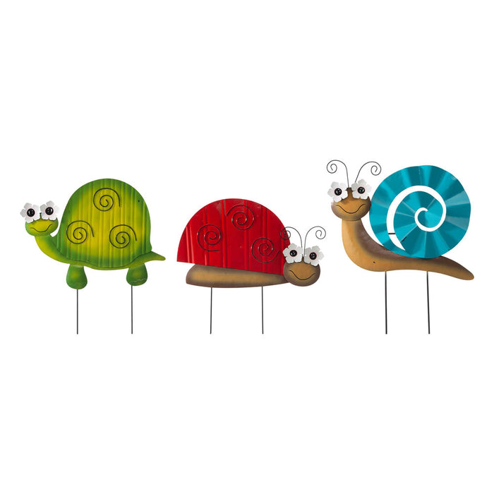 Metal Tortoise/Ladybug/Snail Yard Stakes or Wall Decor, Set of 3
