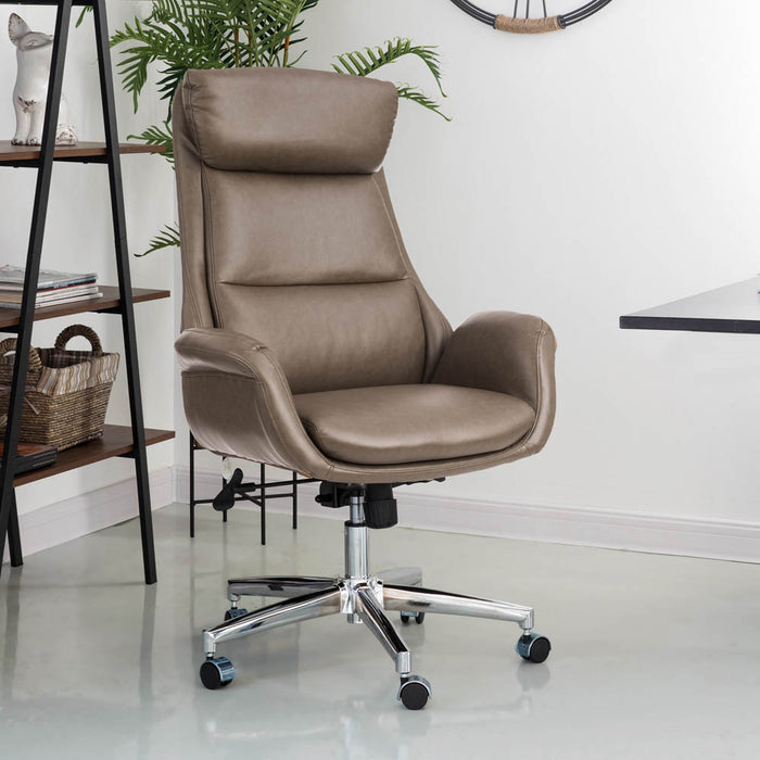 Mid-Century Modern Brownish Grey Leatherette Gaslift Adjustable Swivel Office Chair