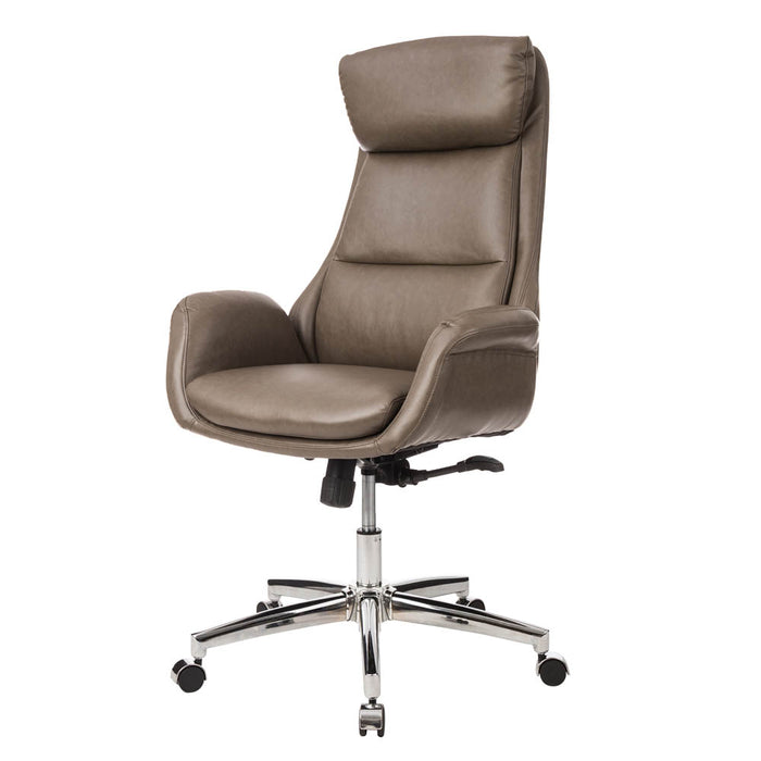 Mid-Century Modern Brownish Grey Leatherette Gaslift Adjustable Swivel Office Chair