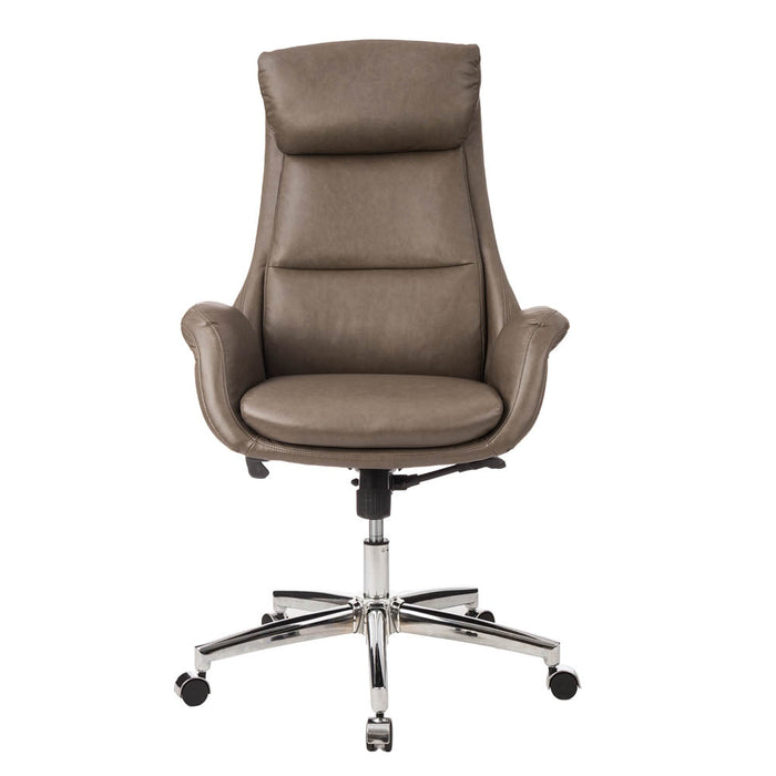 Mid-Century Modern Brownish Grey Leatherette Gaslift Adjustable Swivel Office Chair