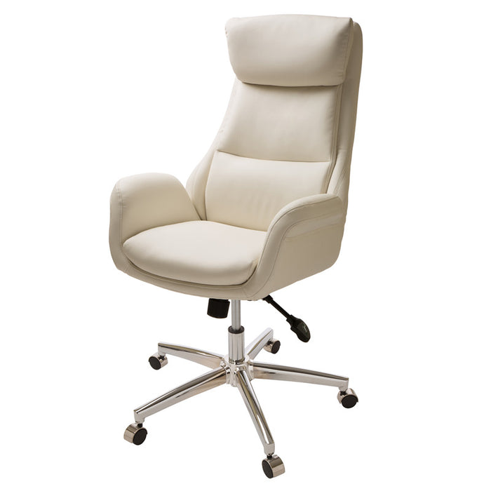 Mid-Century Modern Cream Bonded Leather Gaslift Adjustable Swivel Office Chair